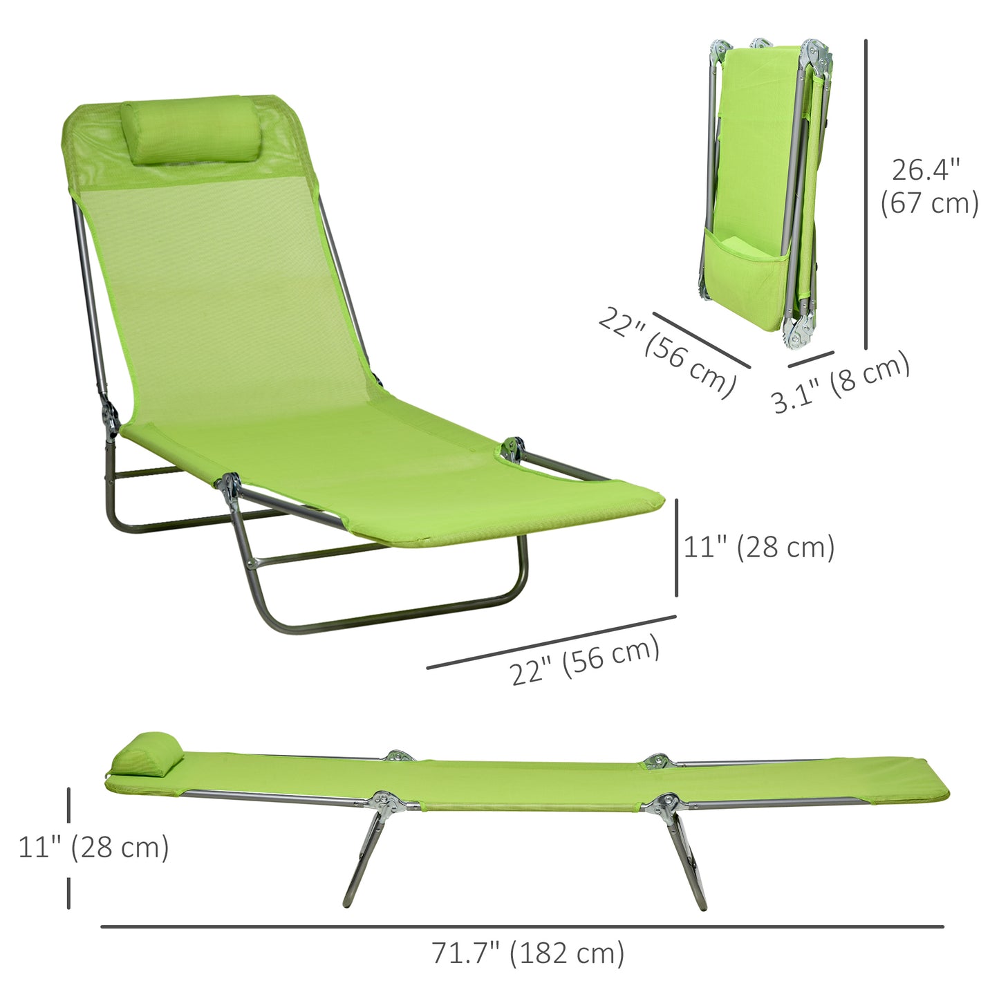 Set of 2 Folding Chaise Lounge Chairs, Outdoor Poolside Sun Tanning Chairs w/ Pillow, Reclining Backrest, Dark Blue