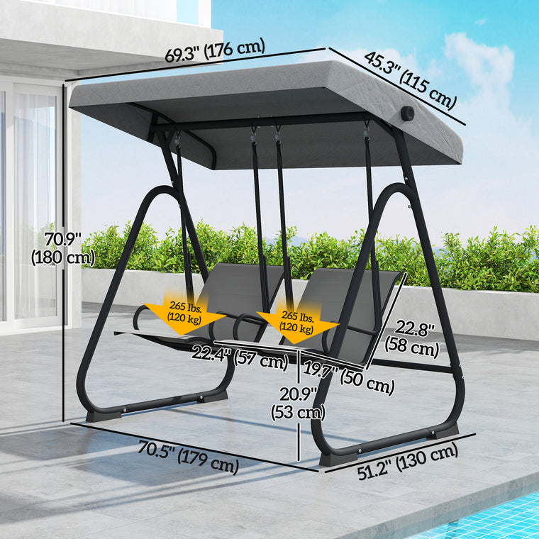 2-Seat Porch Swing with Adjustable Canopy and Dual Seats