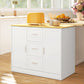 Kitchen Island with Storage Cabinets, Spacious Countertop 3 Drawers, 2 Adjustable Shelves and Sitting Space for Dining Room, White