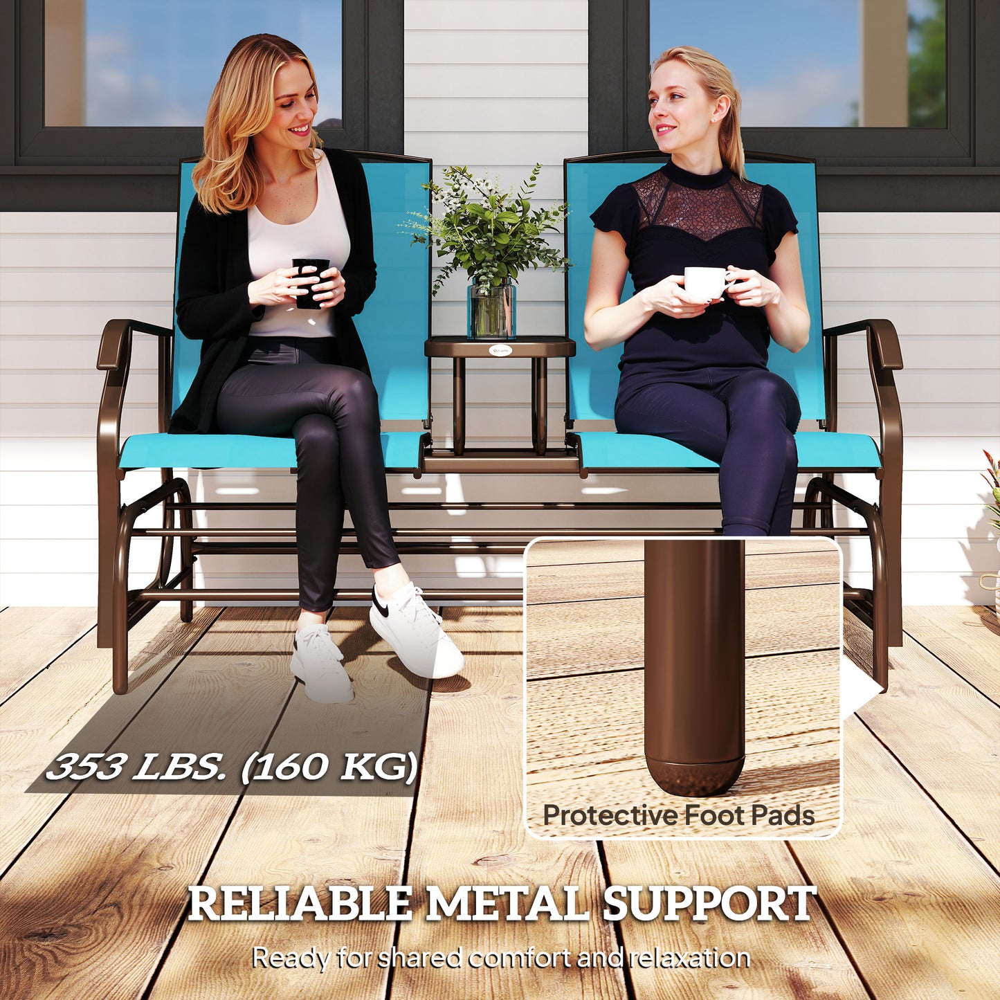 Patio Glider Rocking Chair 2 Person Outdoor Loveseat Rocker Garden Furniture Bench, Black