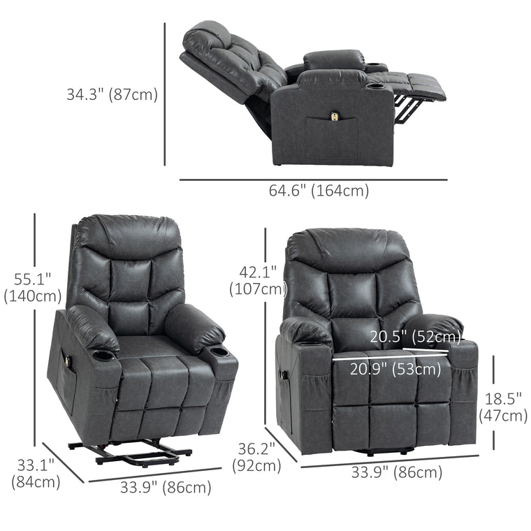 PU Leather Power Lift Recliner with Remote - Grey