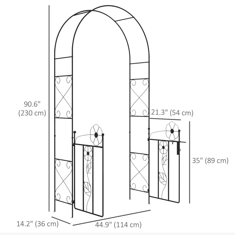 7.5FT Black Metal Garden Arbour with Double Gate