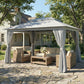 10' x 13' Patio Gazebo, UPF50+ Double Roof Outdoor Gazebo Canopy with Netting and Curtains, Steel Frame, Dark Grey