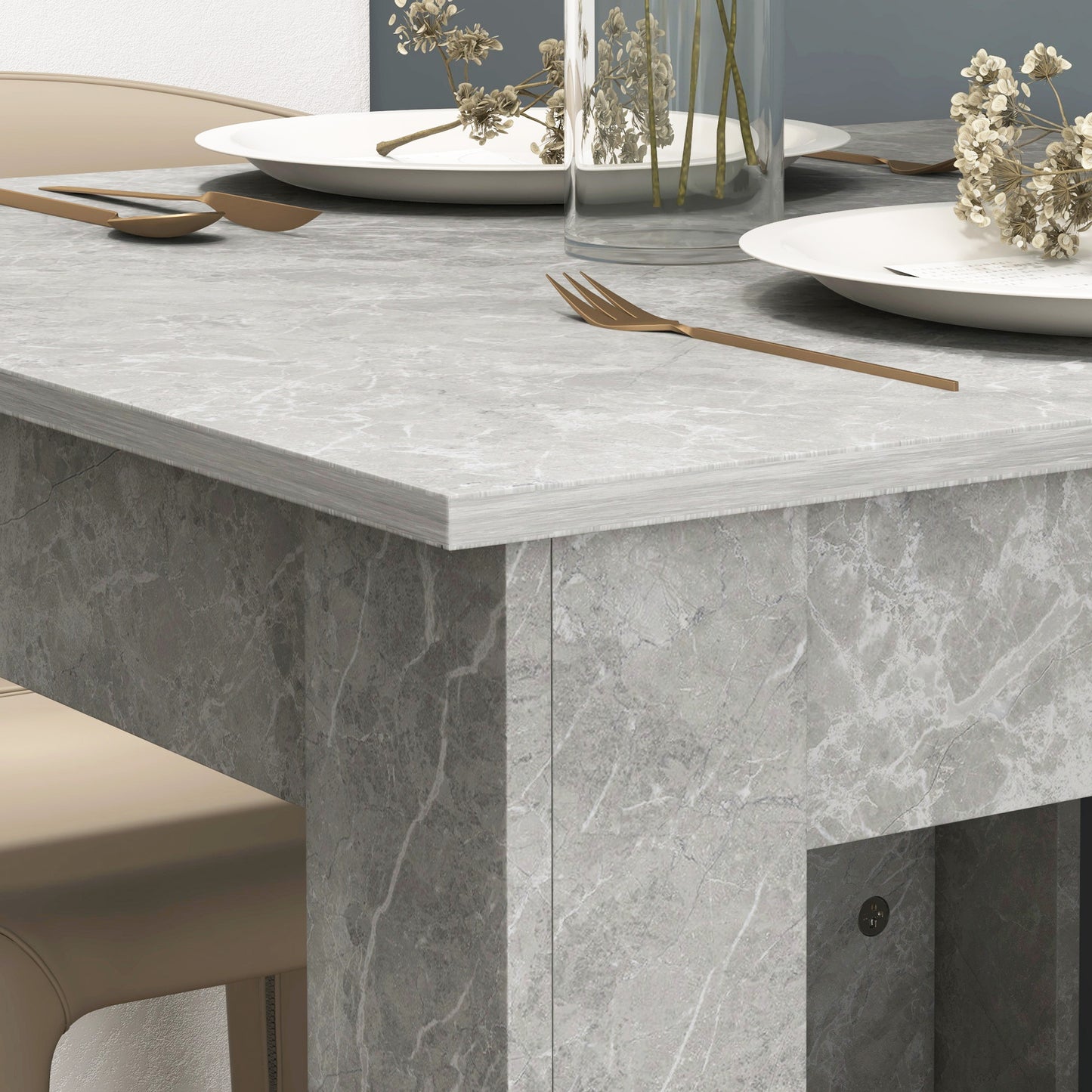 Square Dining Table, Modern Dining Room Table with Faux Cement Effect, Space Saving Small Kitchen Table, Cement Grey