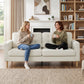 3 Seater Sofa Upholstered with Padded Cushion Modern Button Tufted Couch with Wood Legs, Cream White