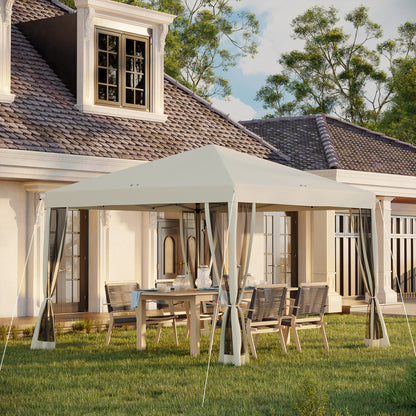 10' x 10' Beige Foldable Pop Up Gazebo with Mesh Sidewalls