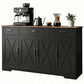 Sideboard Buffet Cabinet, 55" Farmhouse Kitchen Cabinet with 4 Barn Doors, 3 Drawers, 3 Adjustable Shelves, Black