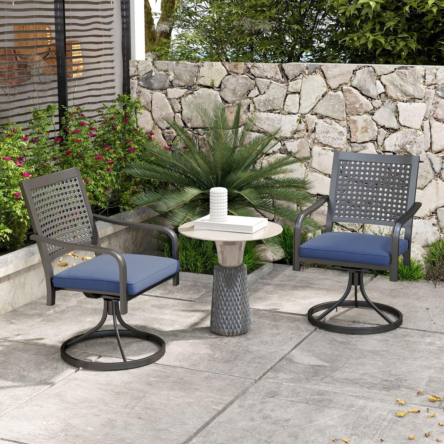 Patio Swivel Chairs with Cushion, Outdoor Swivel Rocker with Curved Armrests, Red