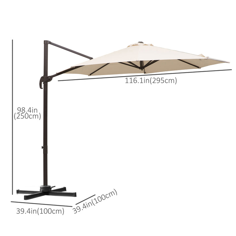 10ft Cream Cantilever Umbrella with 360° Rotation & Crank