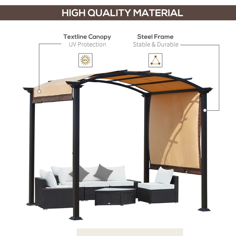 10' x 8' Beige Retractable Steel Pergola with Arc Roof