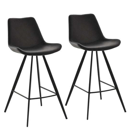 Set of 2 Microfiber Bar Stools with Padded Seat - Black