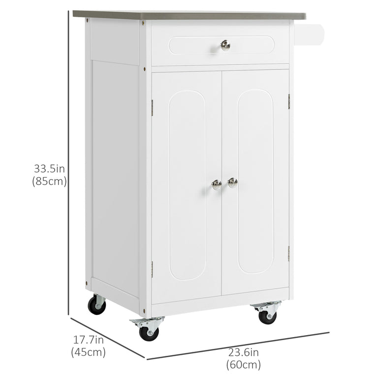 Small Kitchen Island Cart with Stainless Steel Top - White