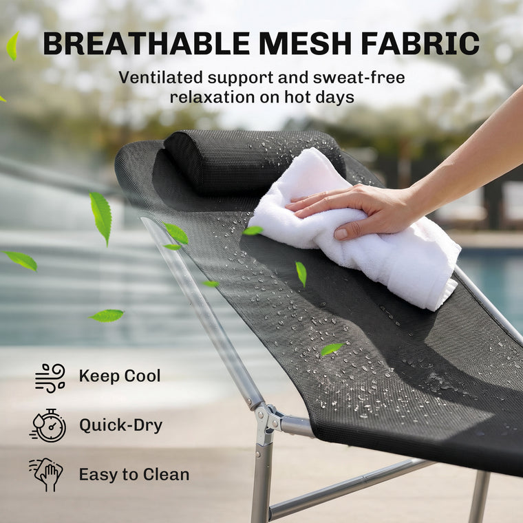 Portable Folding Chaise Lounge with Pillow - Black