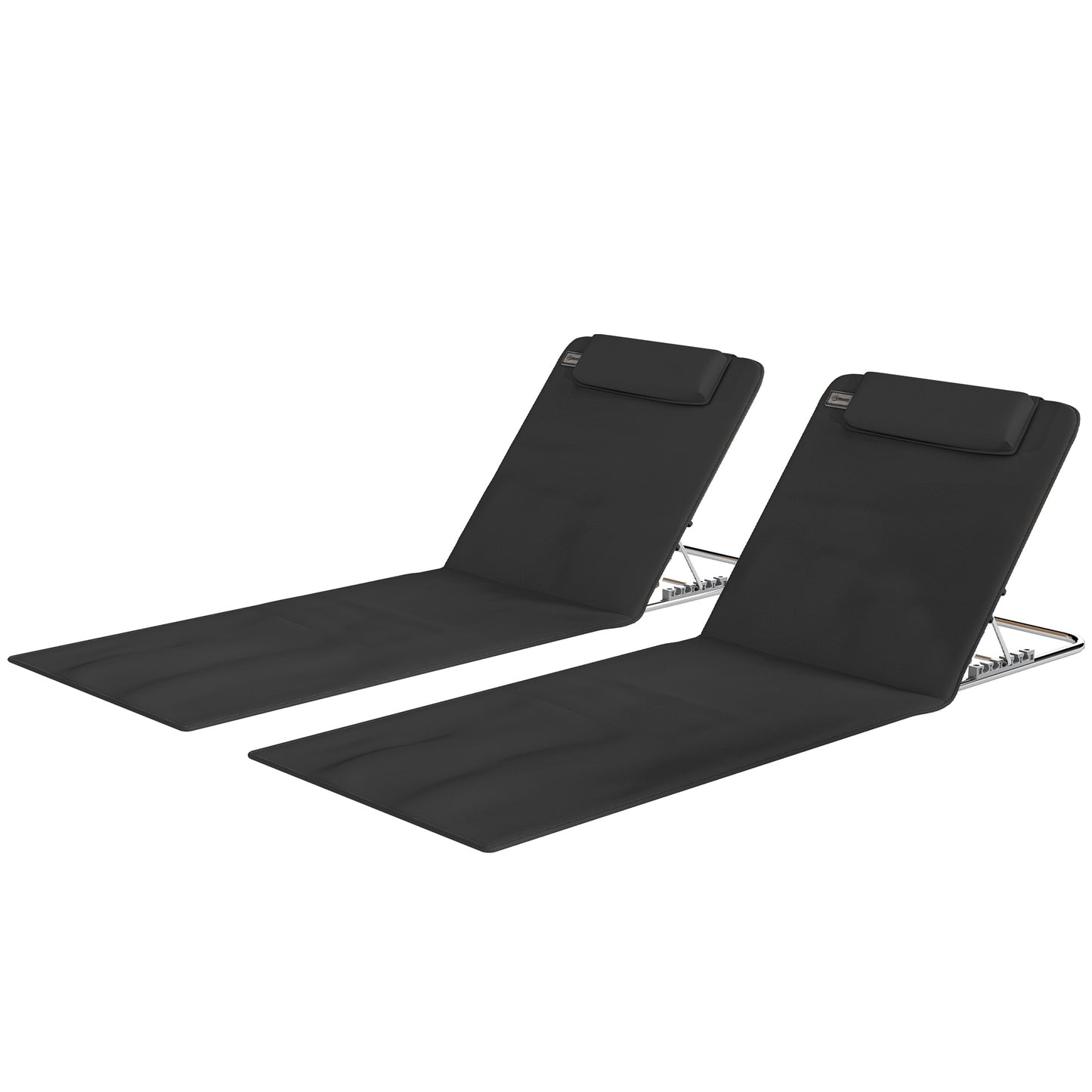 2 Pieces Beach Lounge Chair, Outdoor Folding Chaise Lounge Set w/ Pillow for Sunbath, Snap, Beige