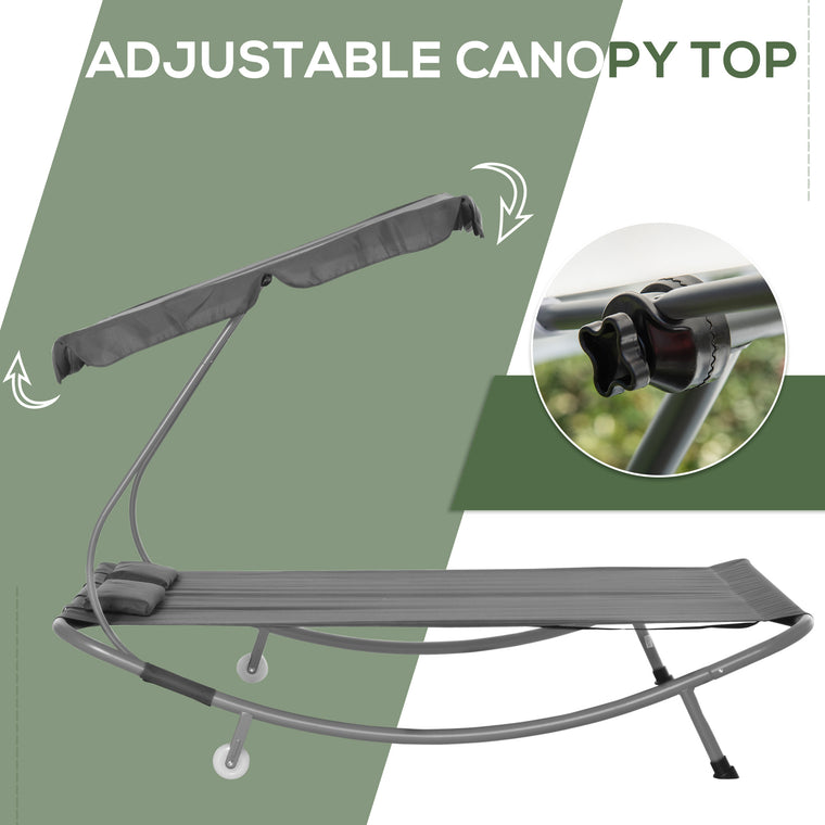 Grey Daybed Hammock Lounger with Headrest Pillows