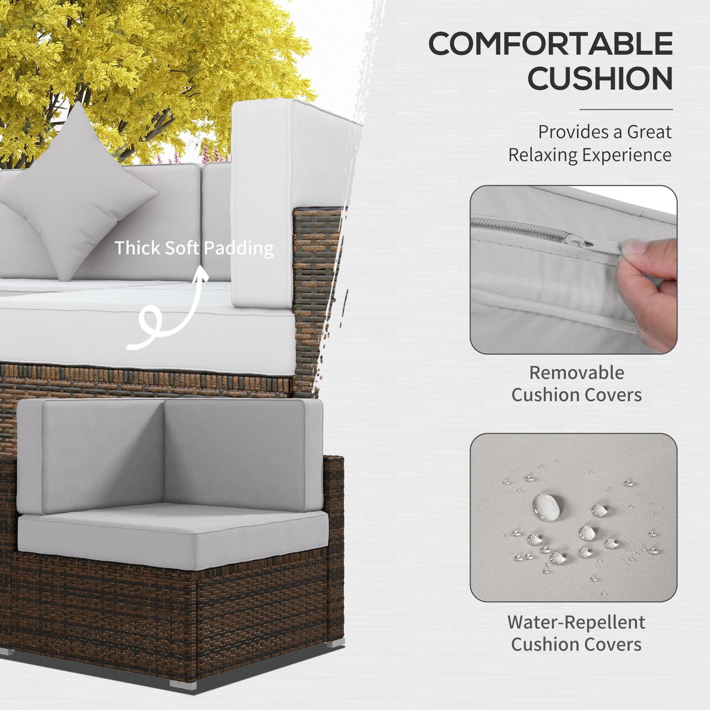 9 Pieces Wicker Patio Furniture Set with Cushion, Light Grey