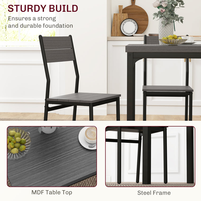 3-Piece Dining Table Set for 2 with Metal Legs - Grey Wood Effect