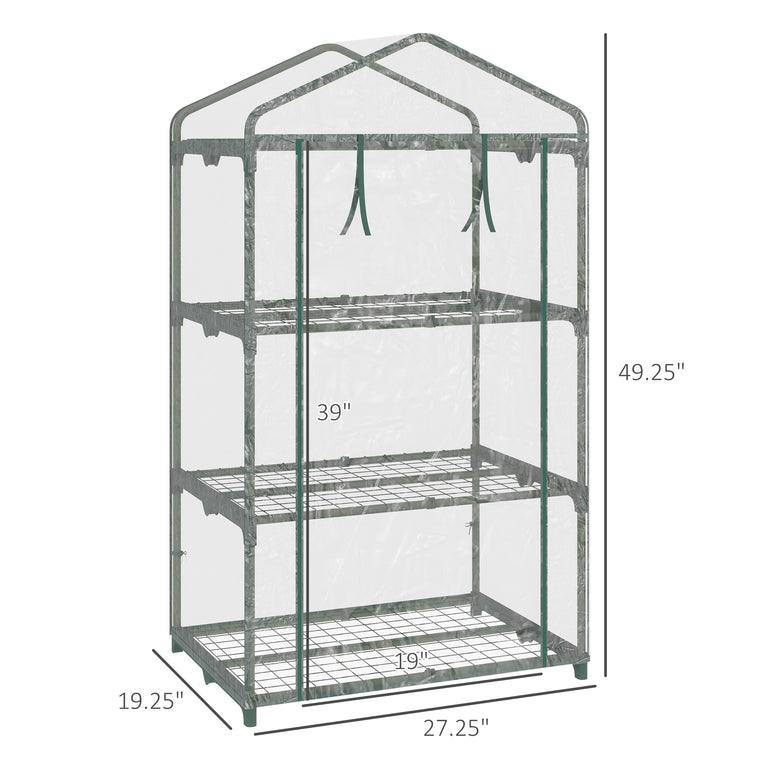 27" x 19" x 49" Transparent 3-Tier Greenhouse with Shelf Clips