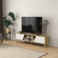 TV Stand for 65 Inch Television, Entertainment Center with Soft Closing Door and Rubberwood Legs, Oak and White