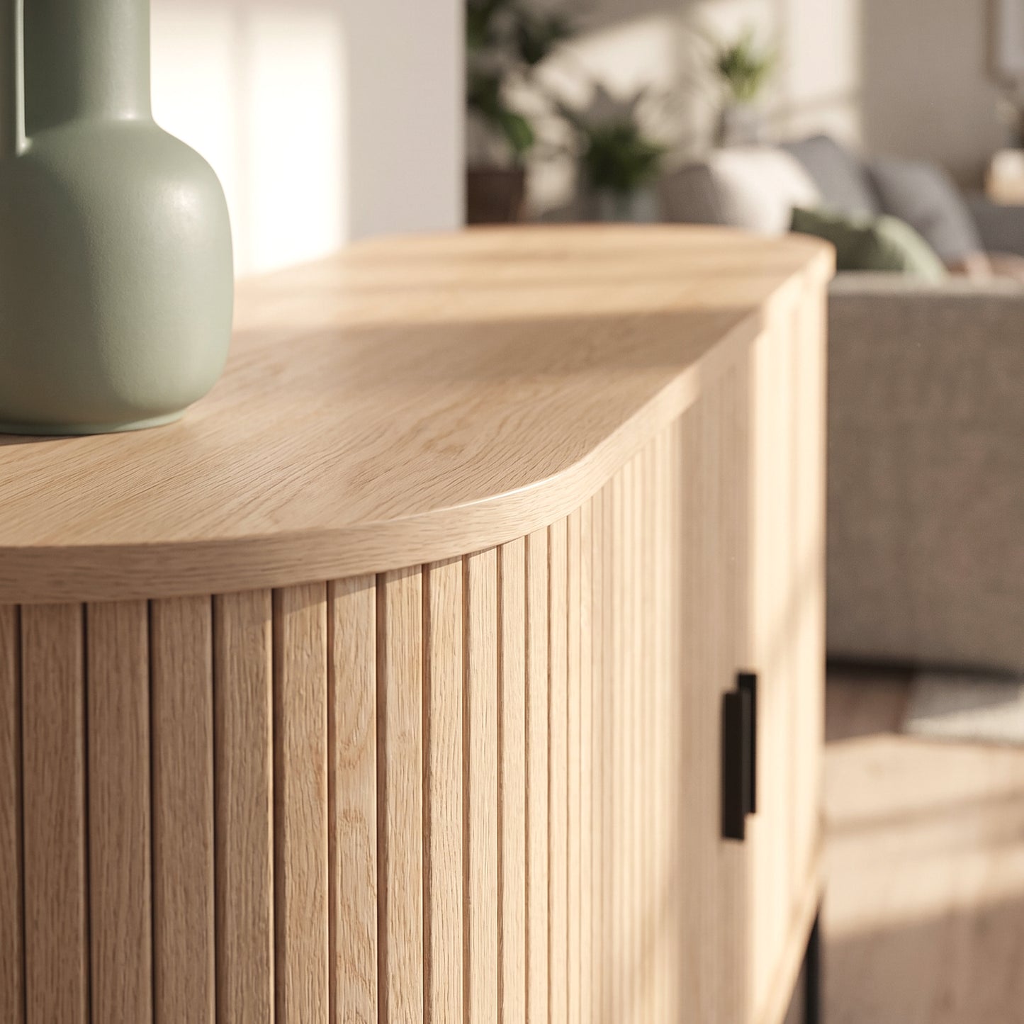 Fluted Sideboard Buffet Cabinet, 55" Mid Century Coffee Bar Cabinet with Sliding Doors and Adjustable Shelves, Natural