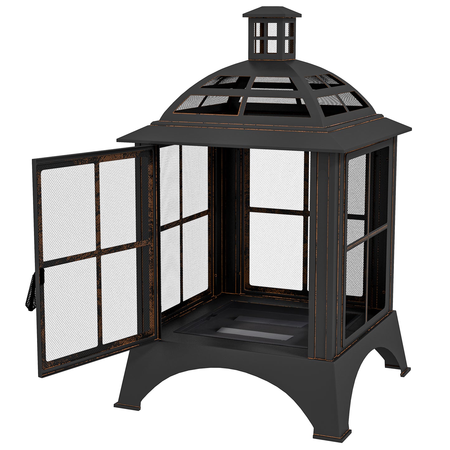 Wood-Burning Fire Pit, Chimney Style Firepit with Poker, 28" x 28", Black