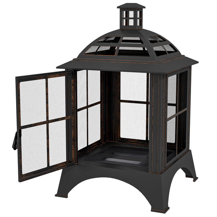 Black 28" Chimney-Style Wood-Burning Fire Pit with Poker