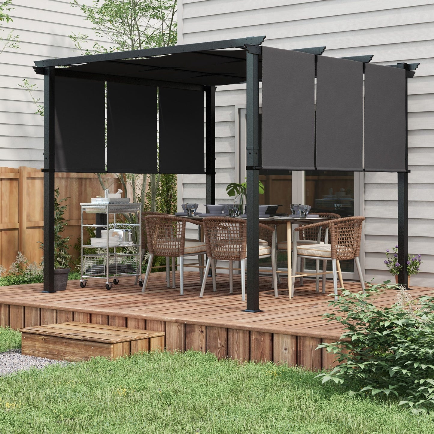 Metal Pergola, Outdoor Pergola with Retractable Canopy, for Garden, Patio, Backyard, Deck