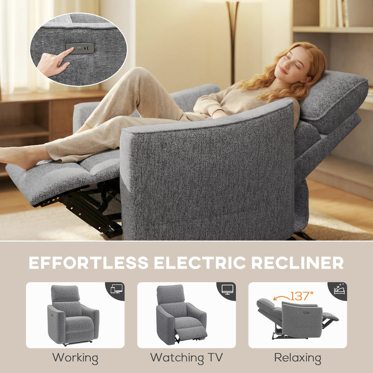 Chenille Power Recliner Chair with USB Ports