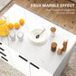 Kitchen Island with Storage Cabinet, 4 Drawers and Adjustable Shelf for Dining Room, Faux Marble Effect and White