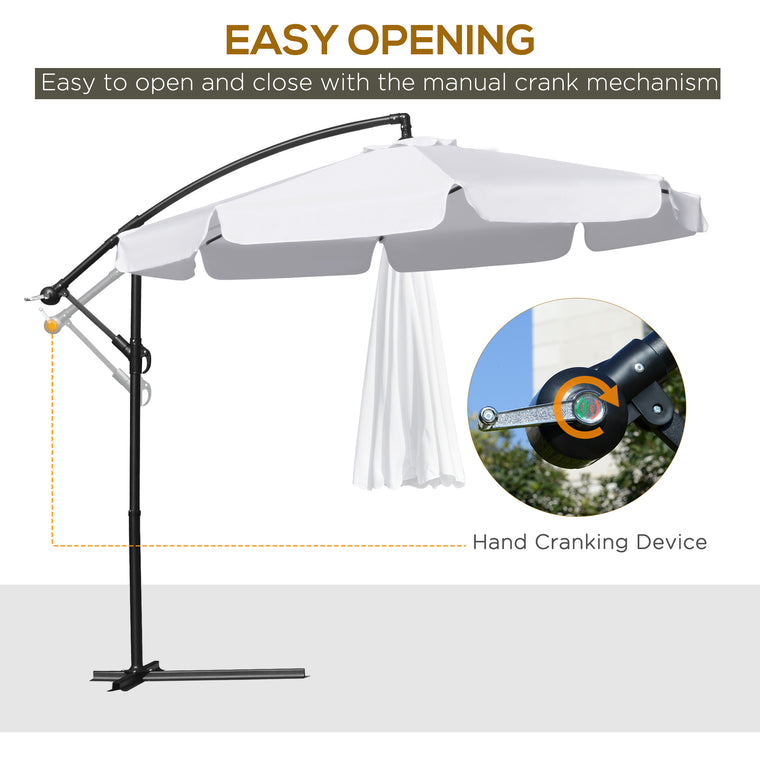9FT White Cantilever Umbrella with Cross Base & 8 Ribs