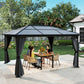 12' x 15' Hardtop Gazebo Canopy with Polycarbonate Roof, Aluminum Frame, Netting, Curtains and Ceiling Hook, Dark Grey