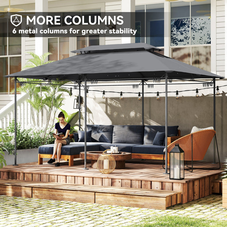 10' x 13' Grey Double Roof Patio Gazebo with Curtains