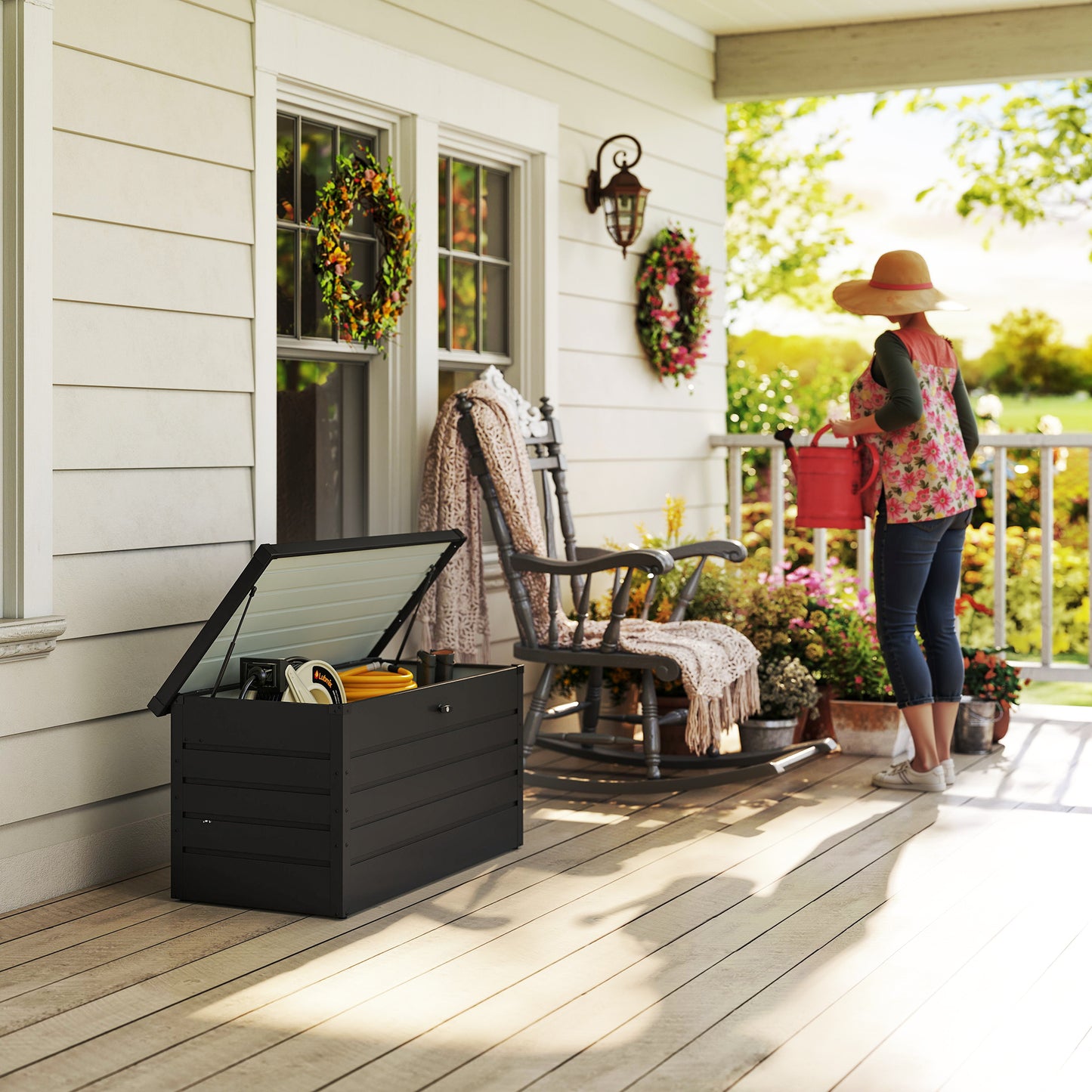 Large Deck Box, Outdoor Storage Container with Lock for Pool Toys, Garden Tools, Furniture and Sports Equipment, Grey