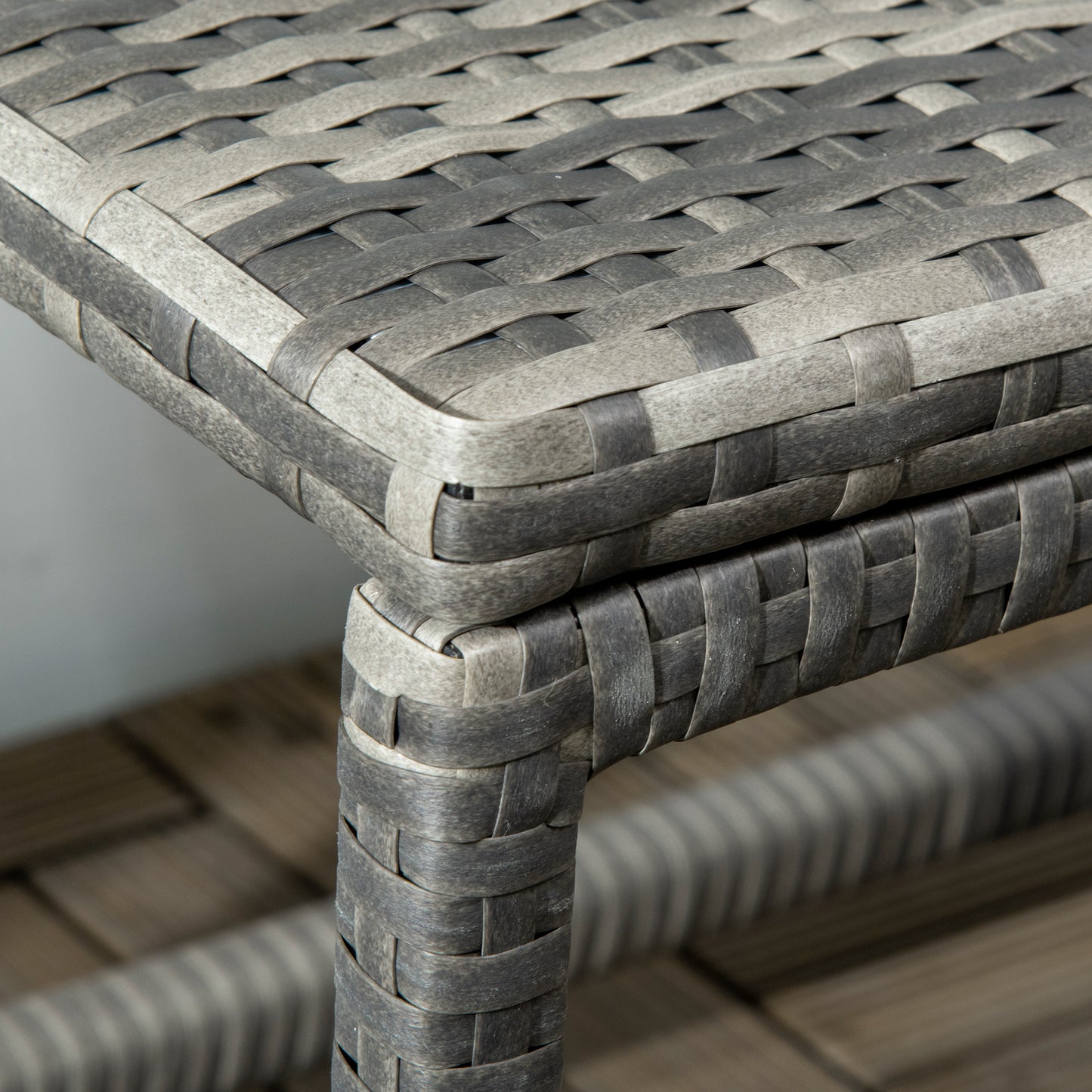 Patio Rattan End Table, Outdoor Side Table with Full Woven Table Top for Garden, Balcony, Mixed Grey