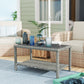 35" Outdoor Wicker Coffee Table with Glass Top, Storage Shelf for Garden Porch Balcony Deck, Dark Grey
