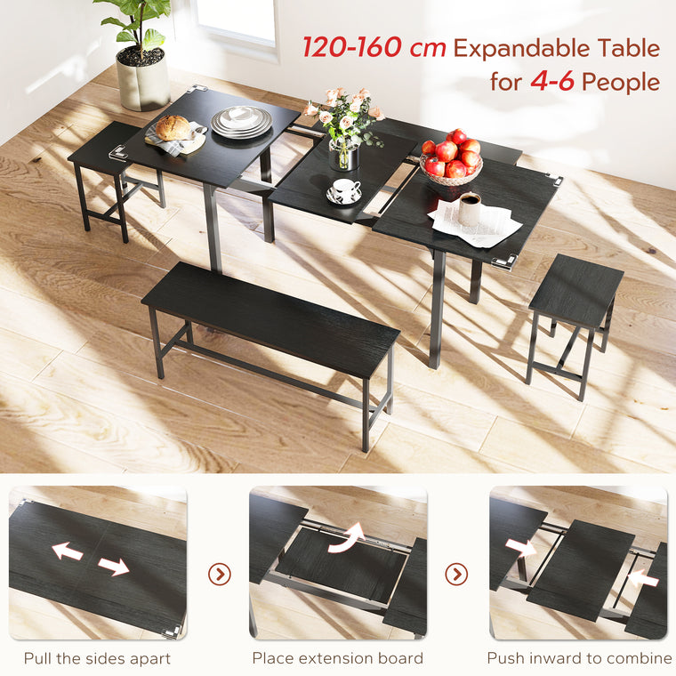5-Piece Extendable Dining Set for 4-6 - Black