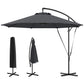 9.5' Cantilever Umbrella with Wind Protection Strap and Cover, Hanging Umbrella with Crank and Cross Base, UPF 50+, Grey