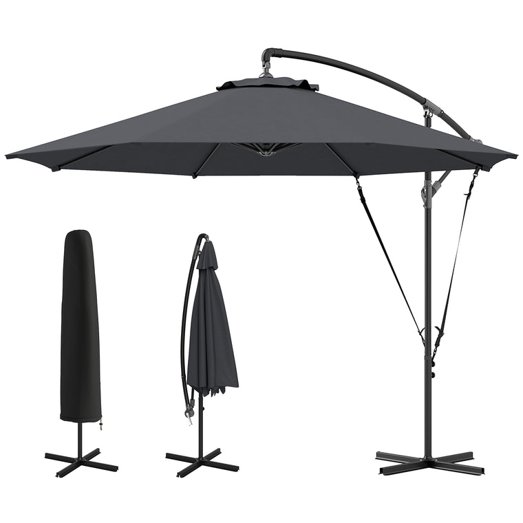 9.5' Grey Cantilever Umbrella with Wind Strap & Cover