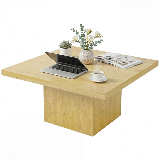 Square Coffee Table with Thick Tabletop - Natural Wood