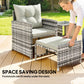 5 Piece Patio Furniture Set, Wicker Patio Chairs with Ottomans, 2-Tier Glass Coffee Table and Cushions, Grey/Cream White