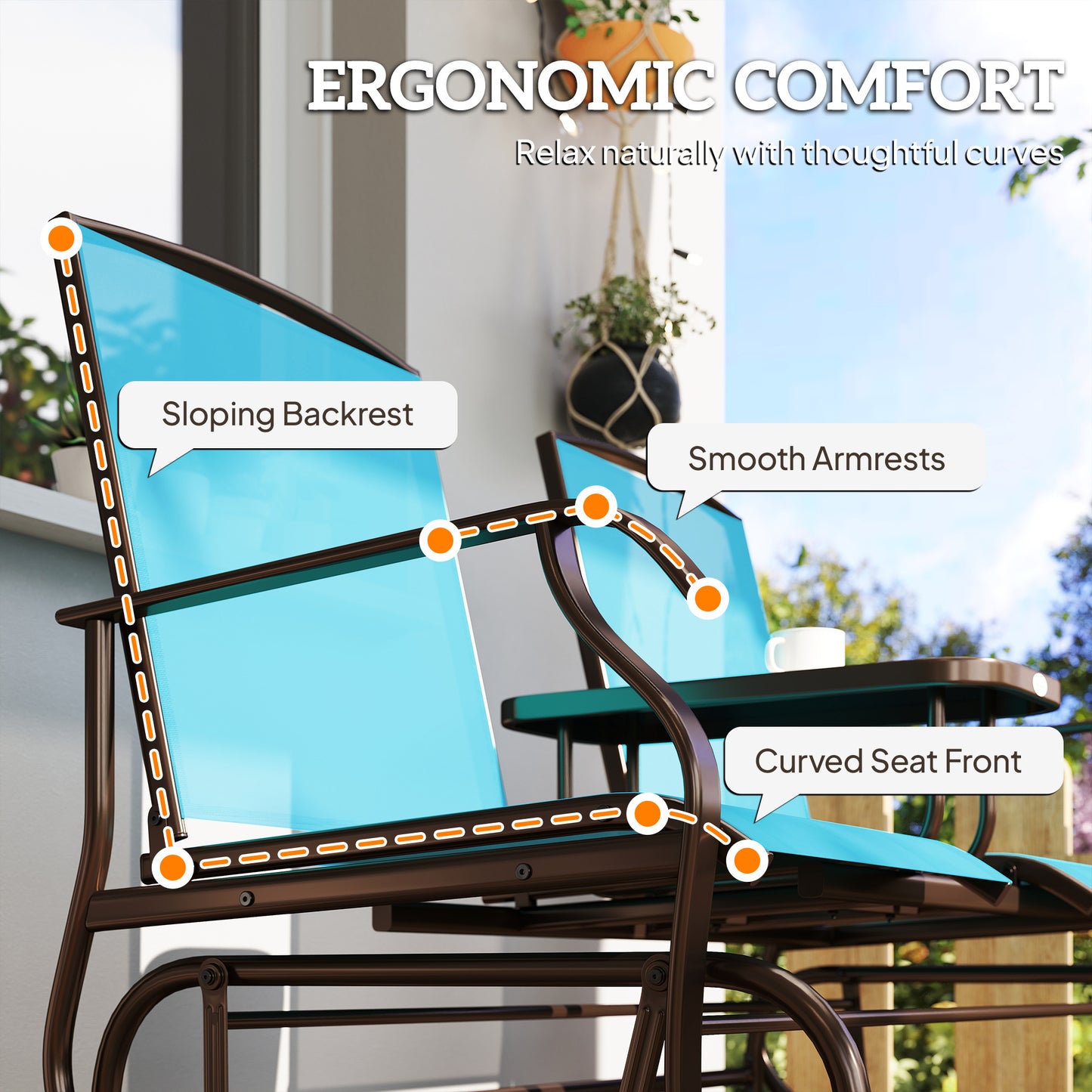 Patio Glider Rocking Chair 2 Person Outdoor Loveseat Rocker Garden Furniture Bench, Black