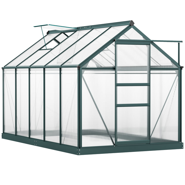 6' x 10' x 6.6' Green Polycarbonate Greenhouse with Rain Gutter
