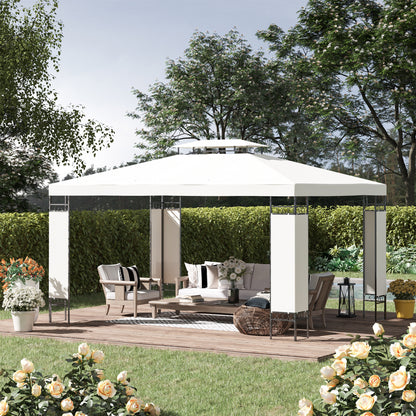 10' x 13' White Double Roof Patio Gazebo with Screen Corners