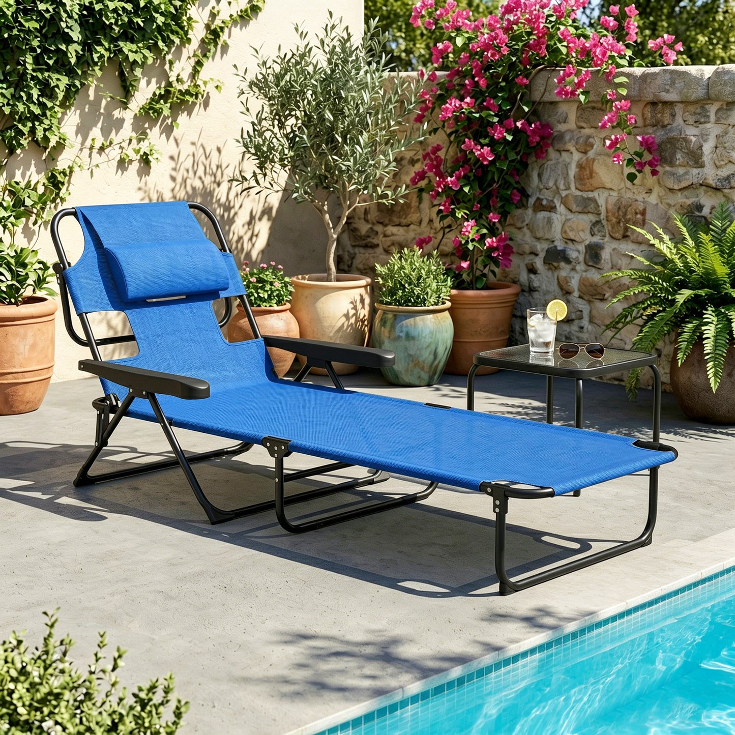Folding Lounge Chair w/ Reclining Back, Cream White