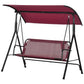 3-Seater Outdoor Porch Swing with Adjustable Canopy, Patio Swing Chair for Garden, Poolside, Backyard, Wine Red