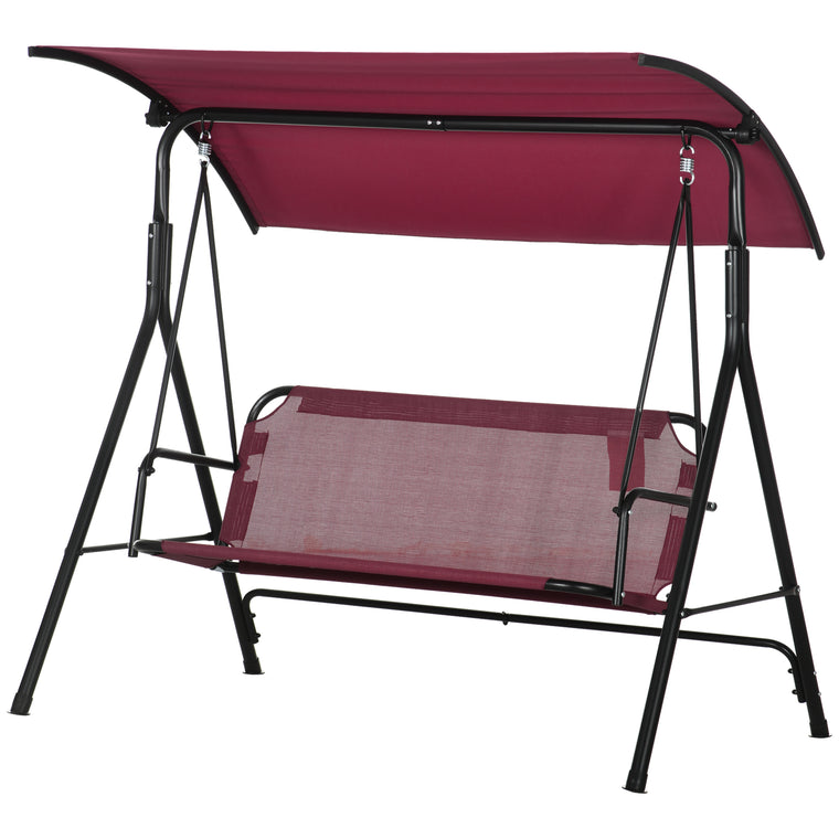 3-Seater Porch Swing Chair with Adjustable Canopy - Wine Red