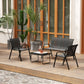 4 Pieces Outdoor Furniture Set with 2 Stackable Chairs, Loveseat, Patio Conversation Set with Glass Coffee Table, Black