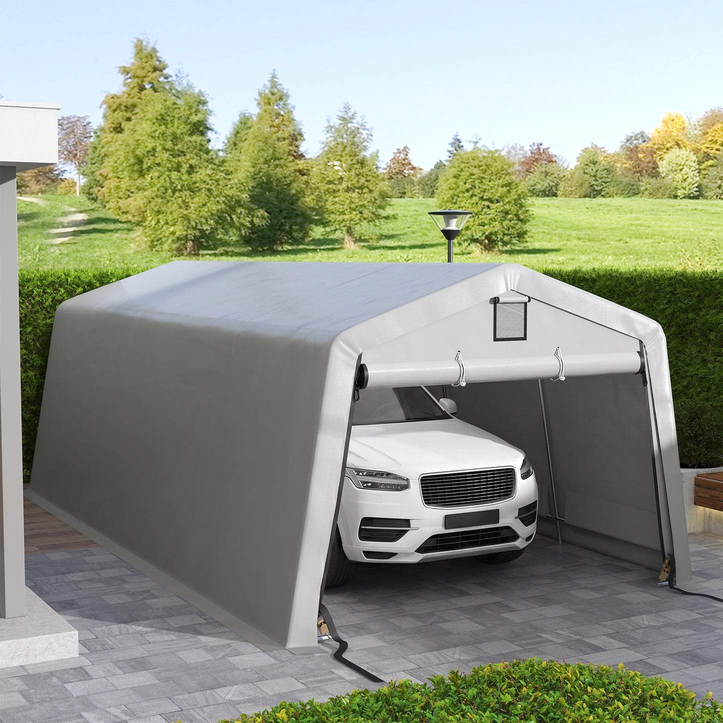 Portable Garage, Heavy Duty Carport Canopy with Ventilation Windows and Large Roll-up Door, Dark Grey