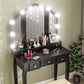 Makeup Vanity Desk with Mirror and Stool, Vanity Set with 10 LED Lights, 5 Drawers and 3 Compartments, Black
