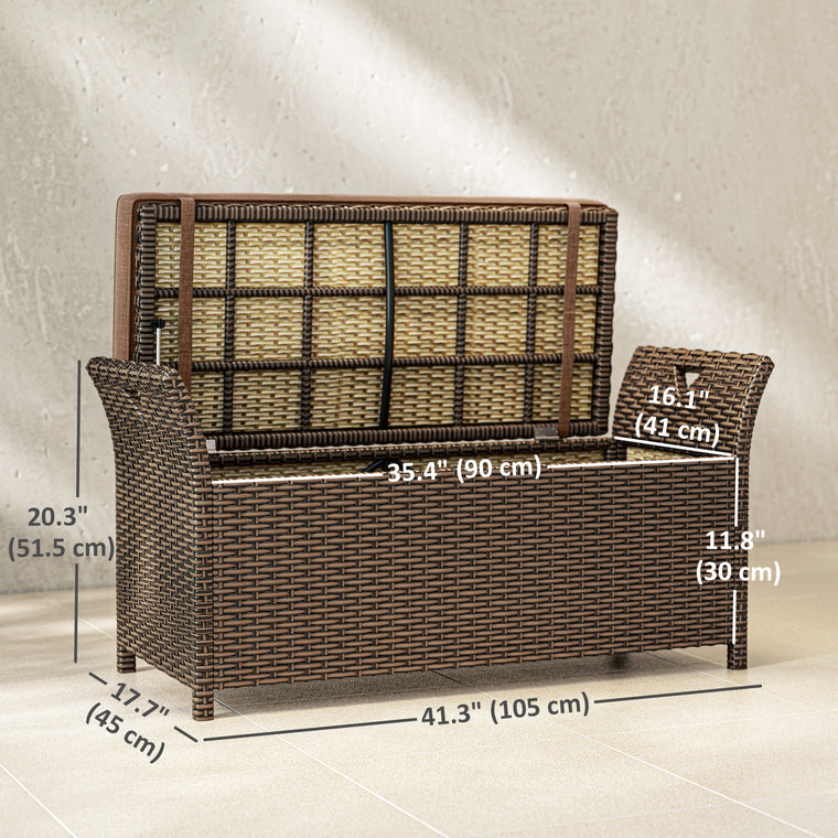 29 Gallon Wicker Storage Bench with Handles and Cushion